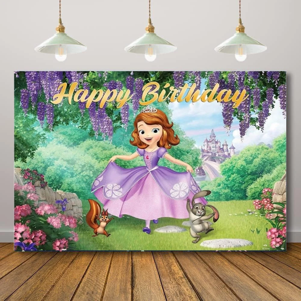 Fondo de fotografía con tema de primer cumpleaños de Sofía, fondo de princesa Sofía para decoración de fiesta de cumpleaños de niña, póster