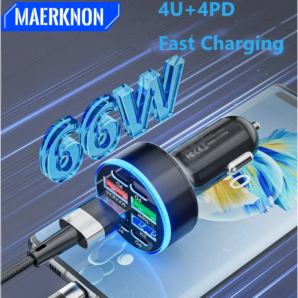 66W PD Car Charegr Fast Charger Mutal Port Fast Charging Quick Charge For iPhone Samgsung Xiaomi QC3.0 Cigarette Lighter Adapter