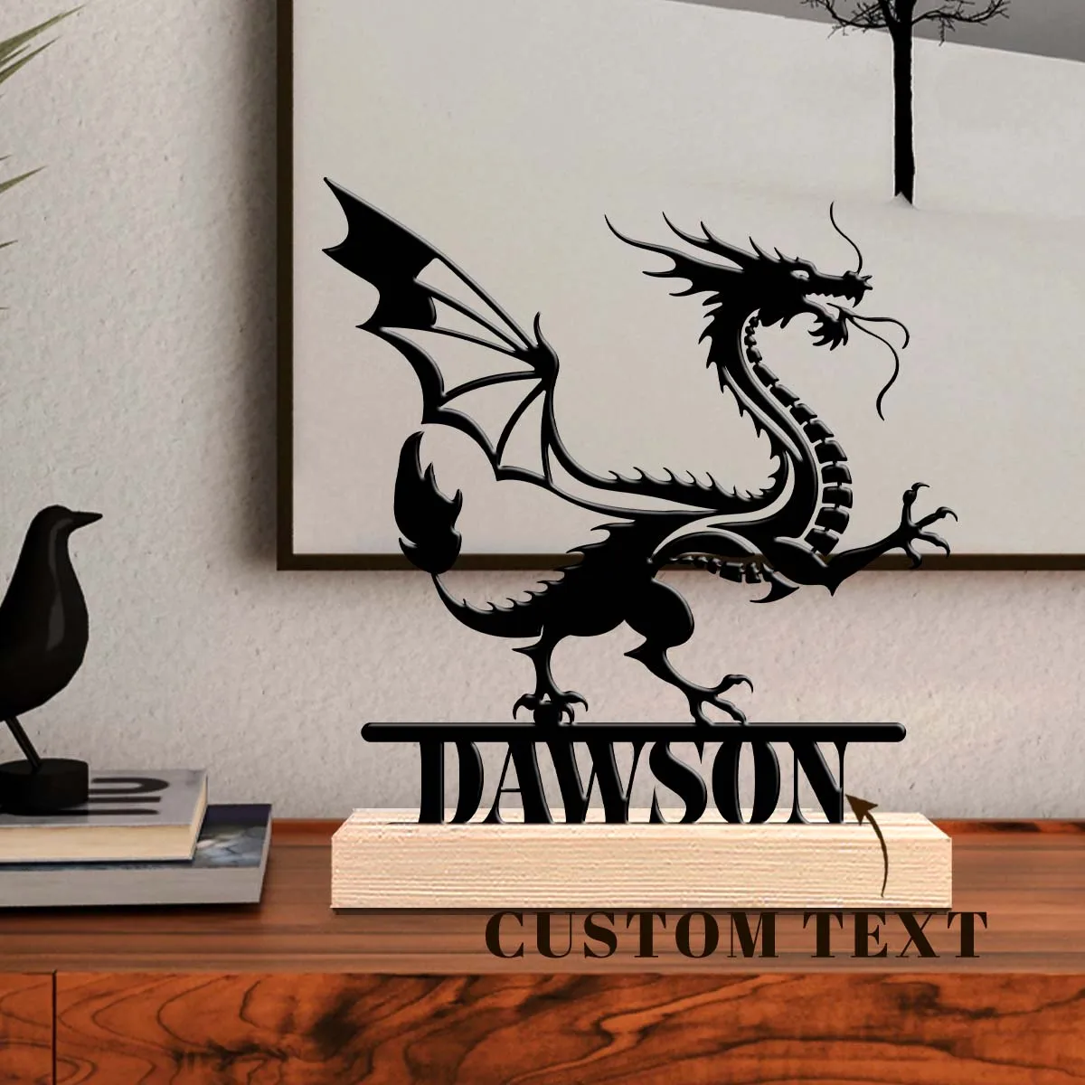 1pc Metal Desktop Decoration Custom Content With Wooden Base Art Decoration, Desktop Decoration