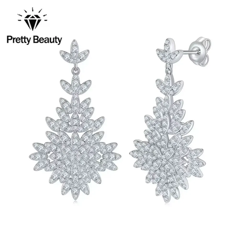 

Pretty Beauty 925 Sterling Silver Moissanite Flower Pendant Earrings Diamond Leaf Cluster Dangle Earrings Fine Jewelry for Women