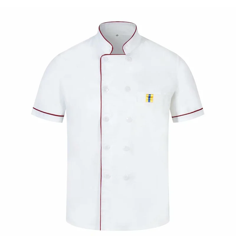 Uniforme de Chef personnalisé avec LOGO imprimé, cuisine, boulangerie, café, Service alimentaire, manches courtes, respirant, vêtements de cuisine, veste de serveur, salopette