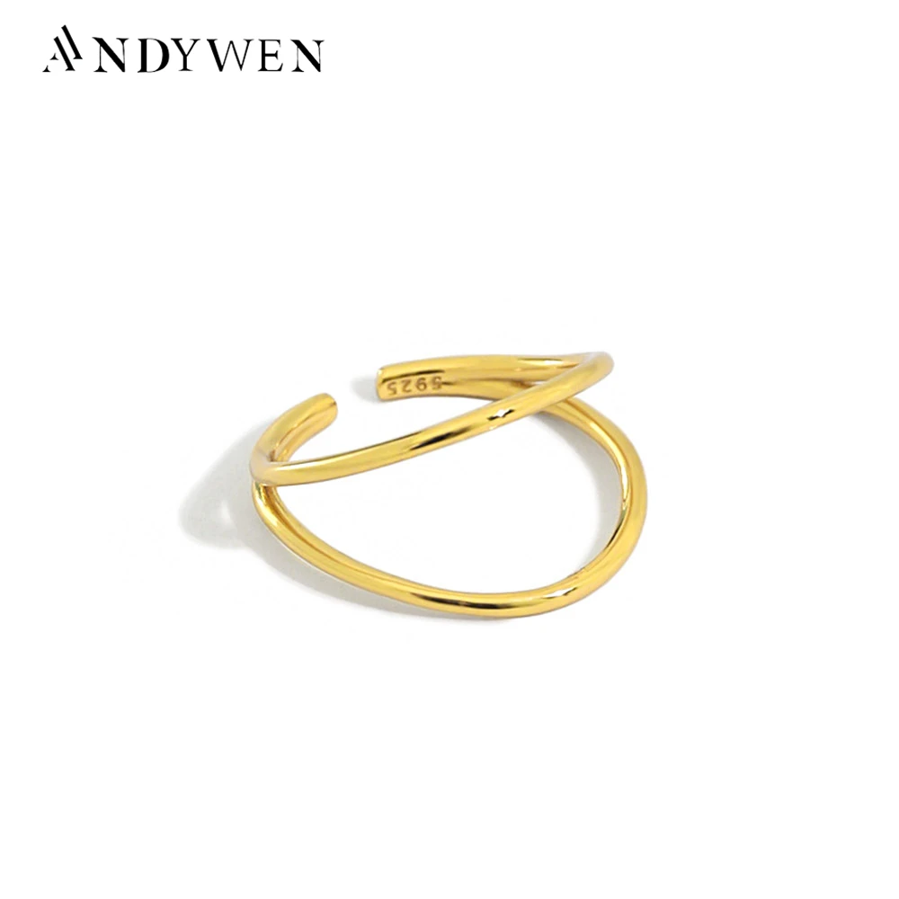 Andywen 925 Sterling Silver Gold Open Circle Thin Circle Resizable Rings Women Fashion Fine Jewelry 2020 Rock Punk Wedding Jewel