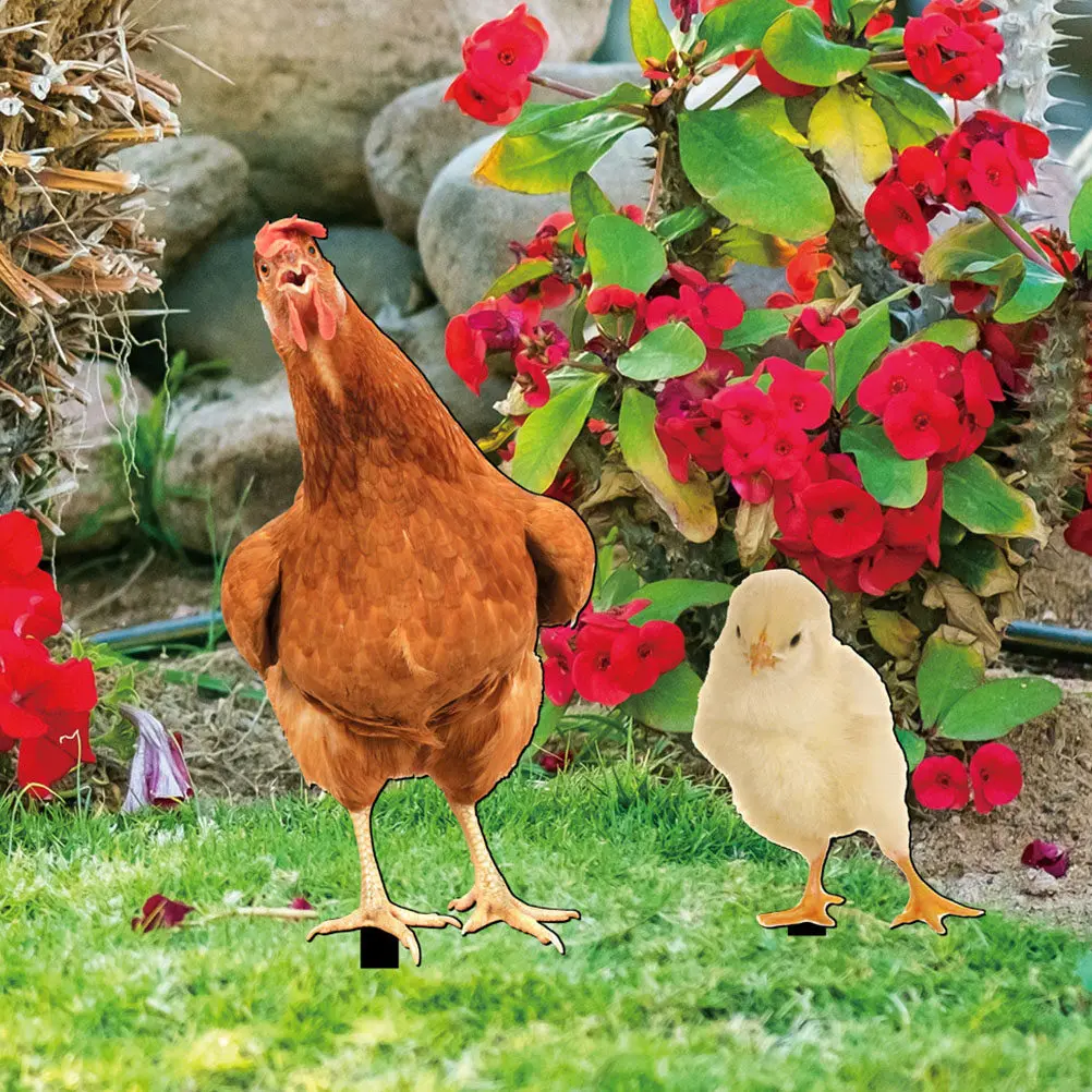 2Pcs Lifelike Acrylic Chicken Stake Yard Decor Outdoor Garden Insert Decorative Lawn Ornament Courtyard Animal Sign