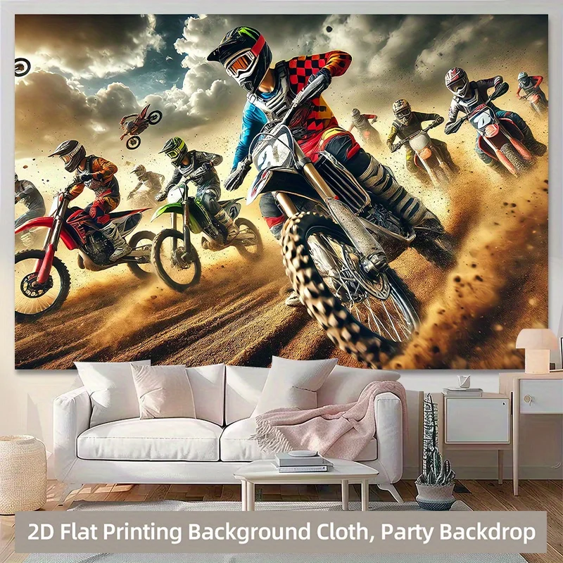 Motocross Racing Tapestry - Dirt Bike & Riders, Extreme Sports Wall Art, Boys Bedroom & Game Room Decor, Multiple Sizes