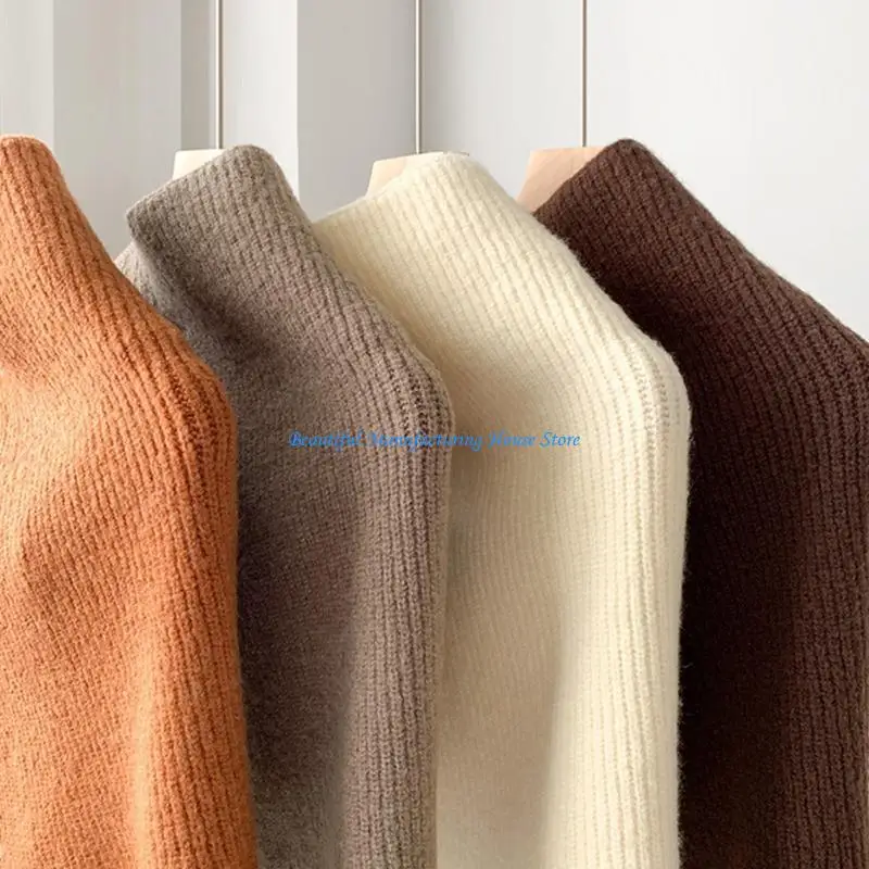 E56A Faux Wool Split Shawl Shoulder Wrap Winter Warmth Turtleneck Scarf for Women