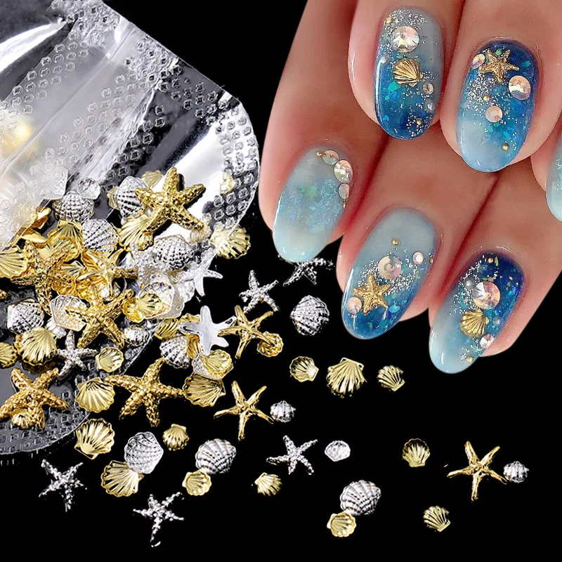 

Ocean Theme Metal Nail Decorations 3D Starfish Shell Nail Charms Gold Color Manicure Ornaments Acrylic Nail Art Accessories