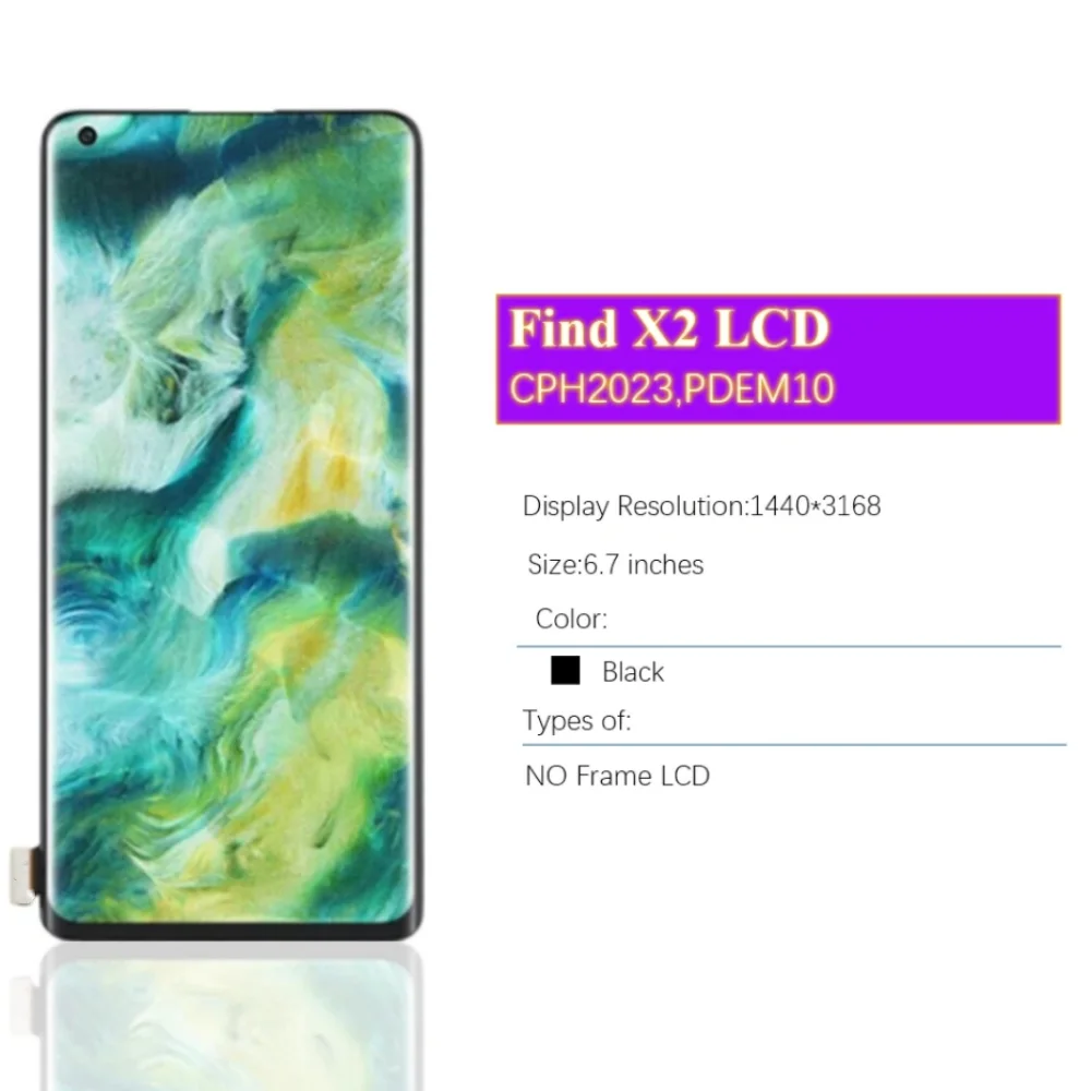 6.7 inches OLED For OPPO Find X2 / Find X2 Pro LCD Display Screen +Touch Panel Screen Digitizer For OPPO X2 X2pro CPH2025 screen