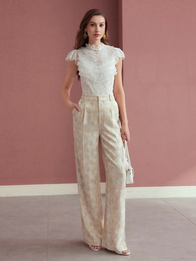 Pantalon ample décontracté imprimé irrégulier pour femmes, avec poches, élégant, Style bureau d'affaires, disponible toutes saisons