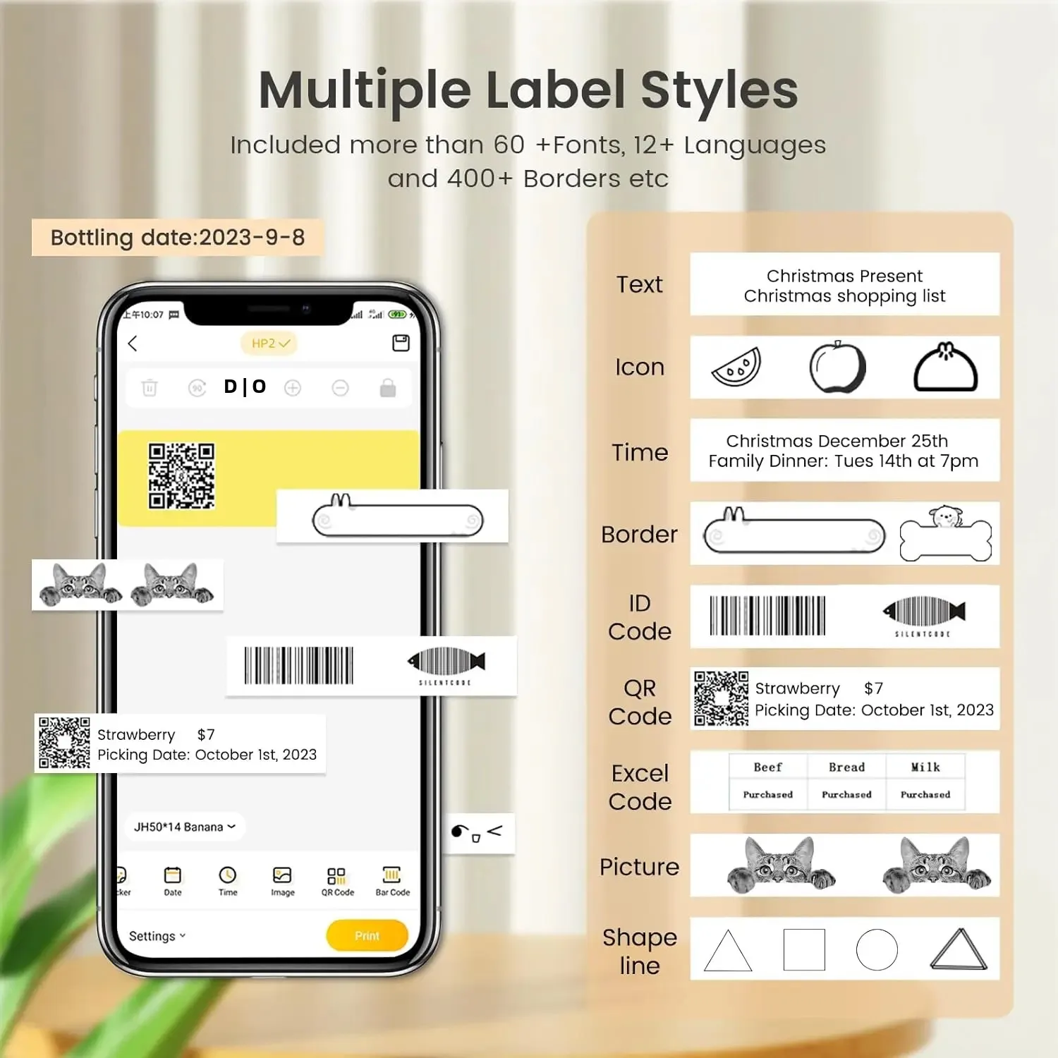 Portable Label Maker Wireless Label Printer Tape Included Multiple Templates Available for Phone Office Home