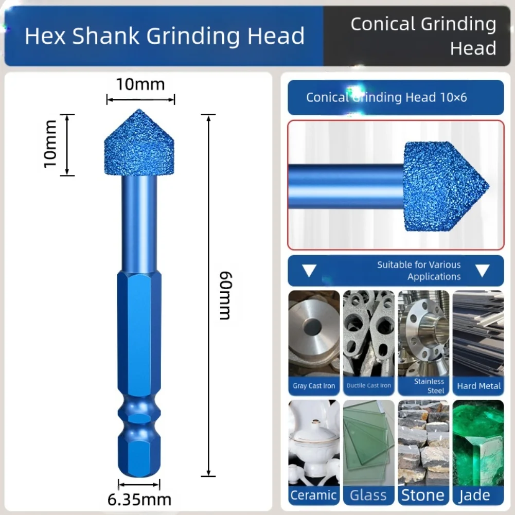 Diamond Grinding Head Set Hex Shank Rotary File For Polishing Stone Glass Carving  Abrasive Tools Steel Alloy Milling Cutter