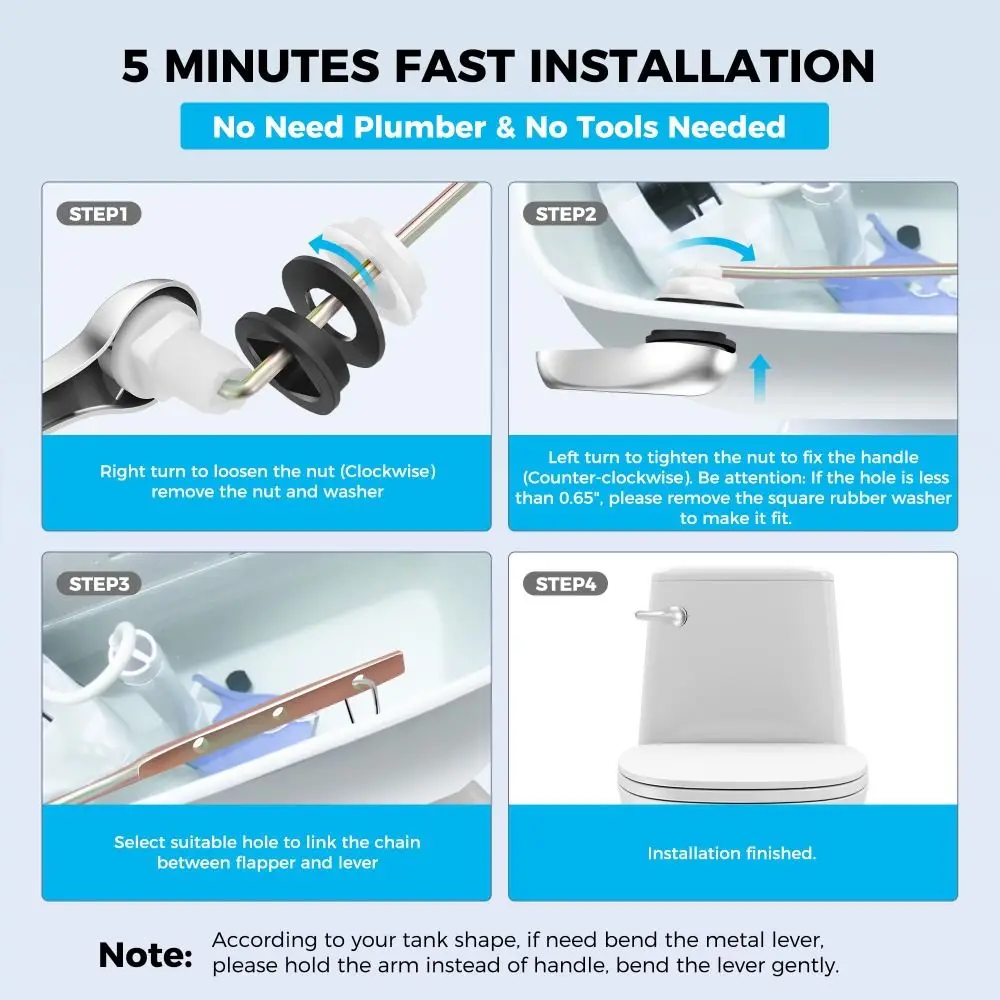 Durable Toilet Handle Easy To Install Universal Fit Toilet Handle Replacement Kit Anti-Rust Metal Rod Toilet Flush Handle