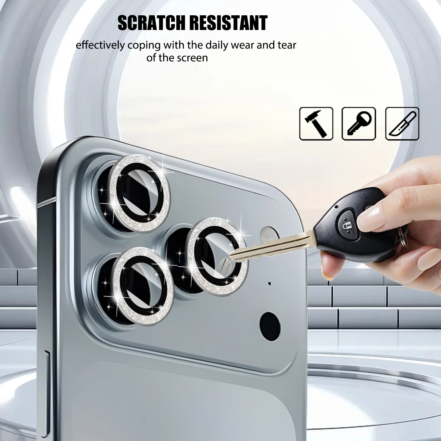 iPhone 17/17 Pro Max/17PM/17 Air用 グリッターカメラレンズ保護カバー 9Hガラスメタル保護キャップ 2025