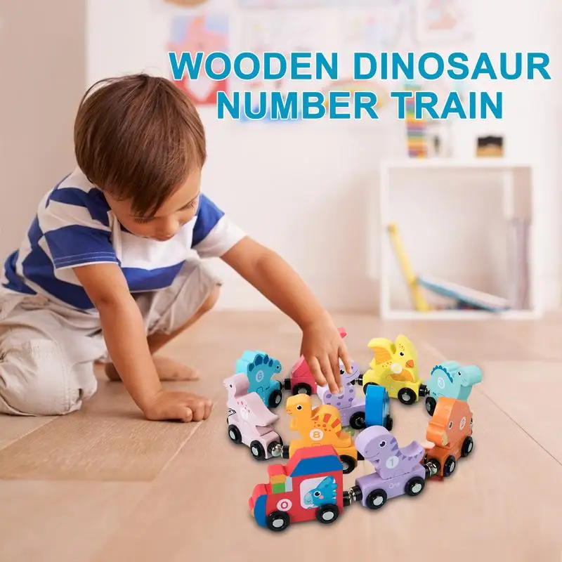 Dinosaur Number Train Toy Magnetic Wooden Train Educational Car Toy Animal Train Game Color Recognition Ability 1 2 3 Years Old