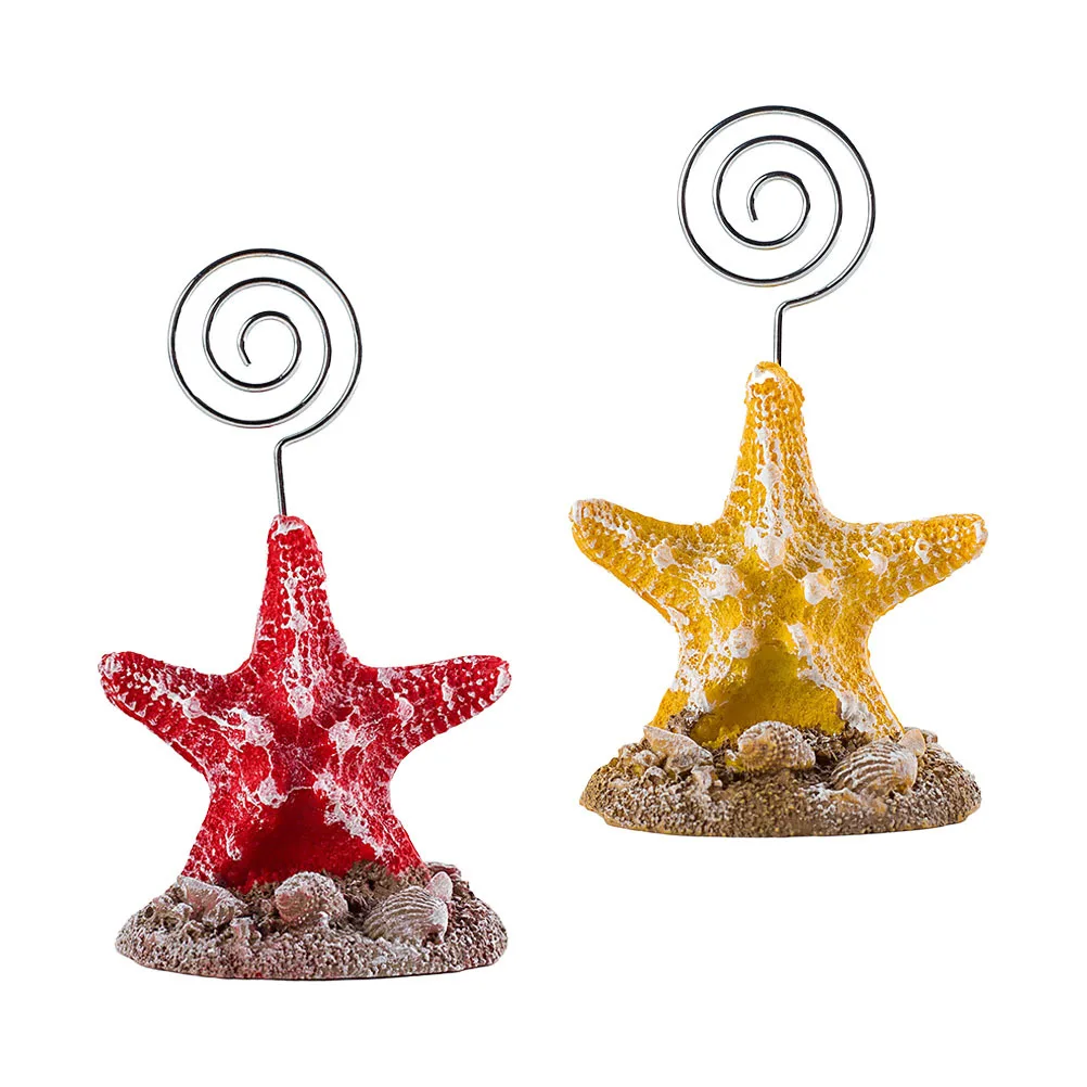 

2pcs Sea Star Name Card Holder Mediterranean Style Desktop Note Clip For Photo Memo Menu Tabletop Decoration Tabletop Note