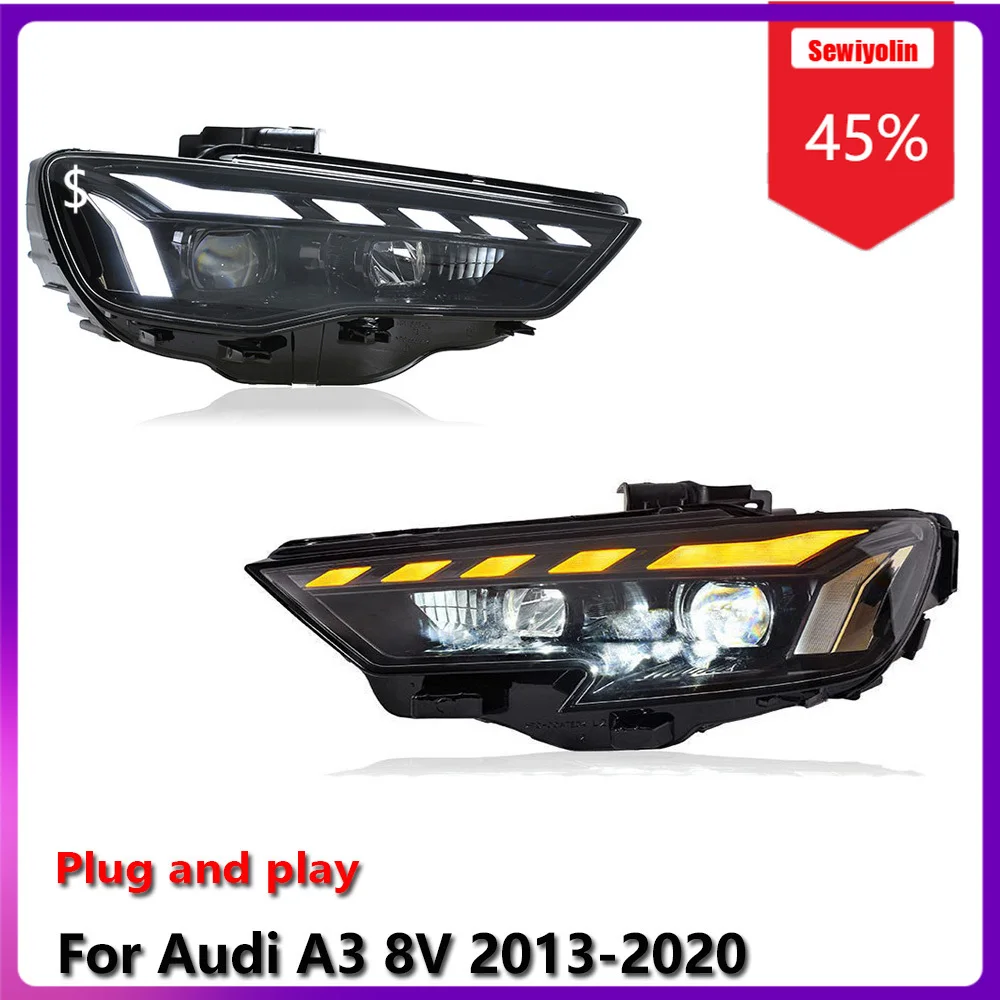 

Sewiyolin Car LED Headlight Automobile parts For Audi A3 8V 2013-2020 Fog DRL Brake Turn Signal Lamp Plug and Play