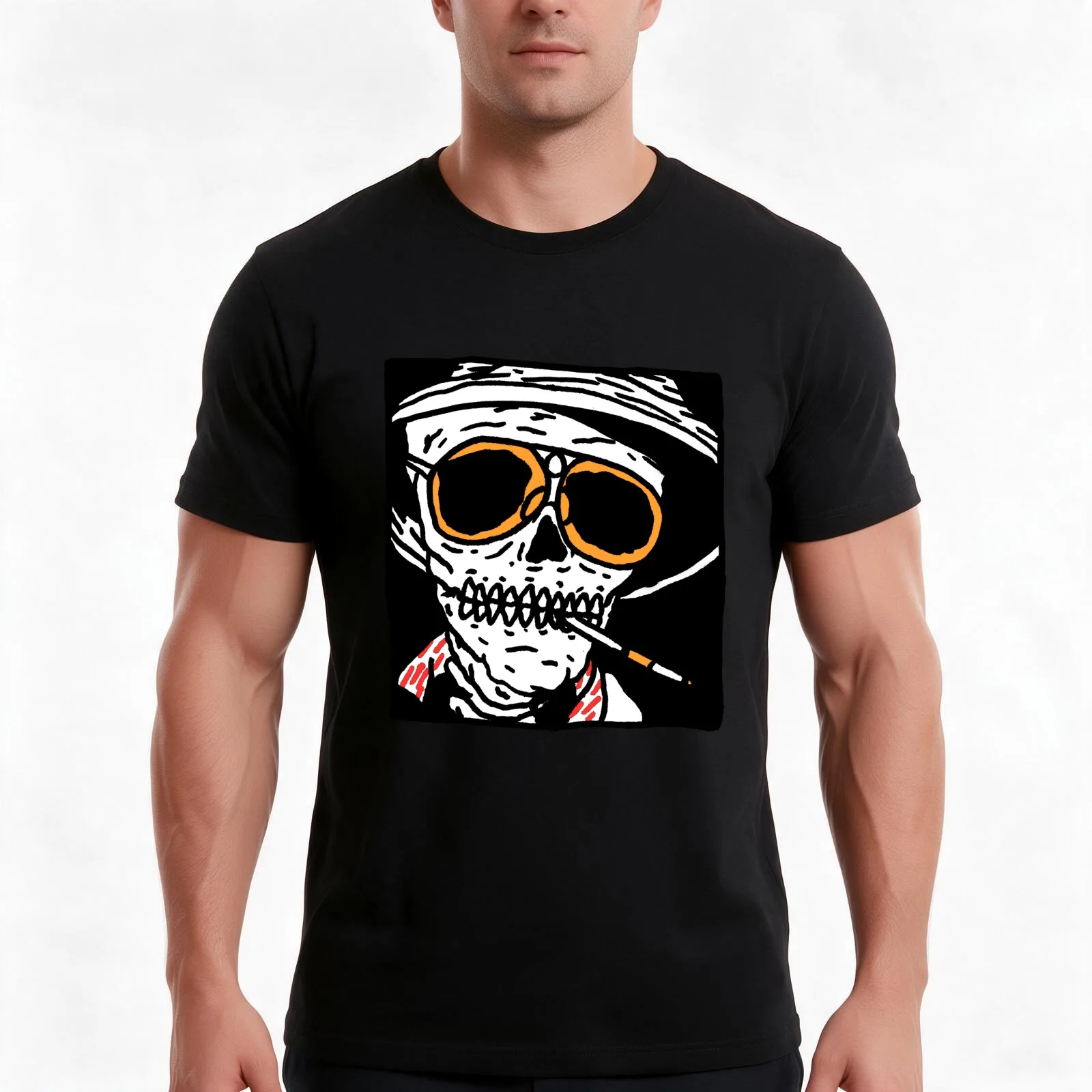 Fear and Loathing skull T-Shirt, Summer Casual Cotton Tee, Oversized Streetwear Tops, Vintage Graphic Print, Unisex Men Women
