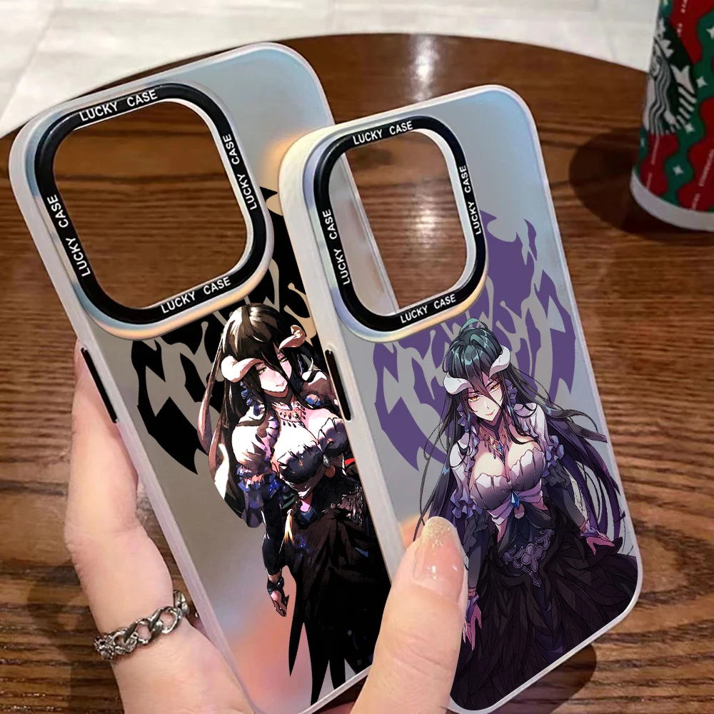 Anime OVERLORD Albedo Phone Case for iPhone 15 14 13 12 11 Pro Max X XR XSMax 7 8 Plus Matte Aurora Laser Gradient Luxury Cover