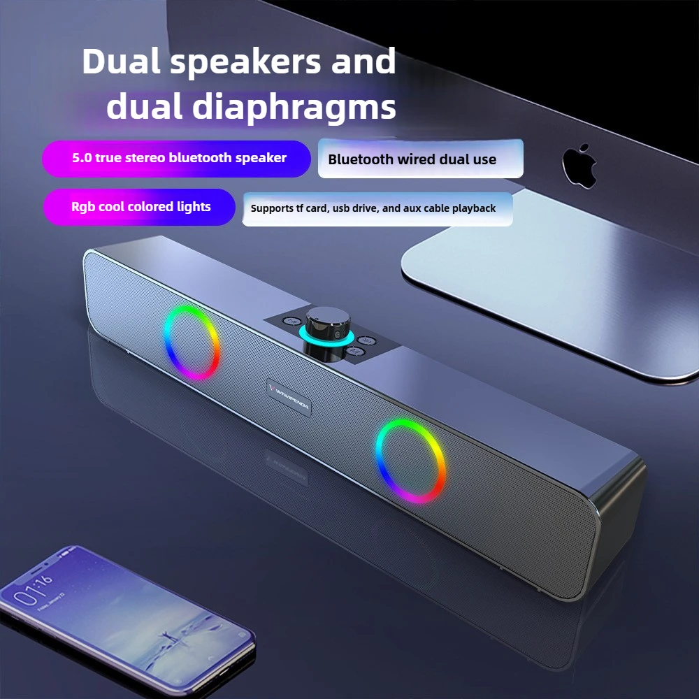 New RGB Wired Bluetooth Soundbar for TV USB Powered Multimedia Computer Speakers Desktop 3D Surround Small Subwoofter TS33-B