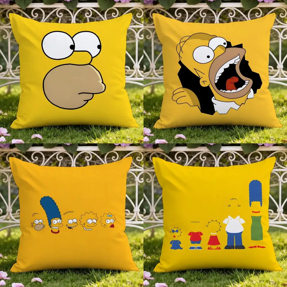 The S-Simpsons Moive Cushion Cover Short Plush Double-sided Print Square Throw Pillow Covers Sofa Home Cushion Decor