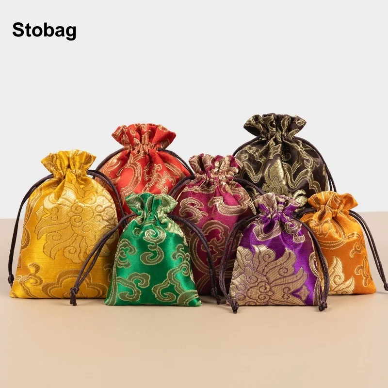 

StoBag 50pcs Wholesale Chinese Silk Cotton Drawstring Bag Small Sachet Gift Jewelry Package Storage Bundle Pocket Reusable Pouch