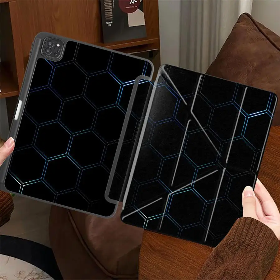 Shiny Hexagon Holder Cover Tablet Case For iPad Air 4 5 M3 M2 M4 11inch Pro 11th 10th 9th 8th 7th 12.9inch Mini 6 7 Pro 2025