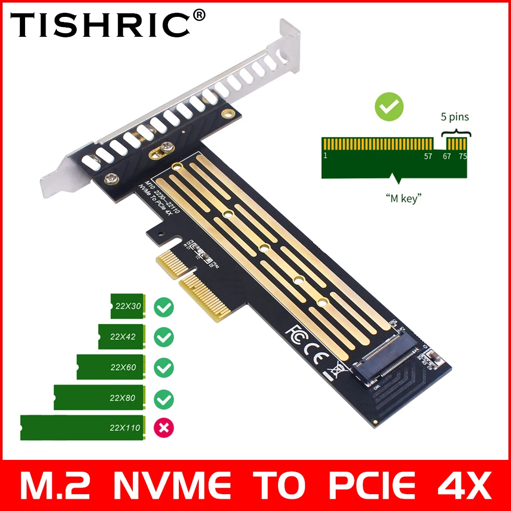 TISHRIC M10 NVME к PCI-E 4X однодисковая карта-адаптер 64 Гбит/с M-key Pcle 4x карта расширения для настольных ПК 2230/2242/2260/2280
