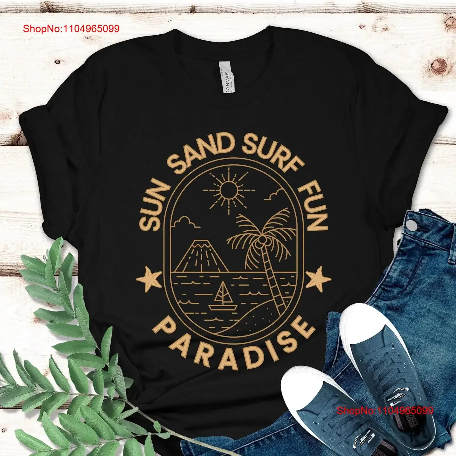

Забавная рубашка Sun Sand Surf Paradise, пляжная одежда, летние футболки, пляжная футболка, минималистичная золотая черная футболка, винтажная модная стираная графическая футболка
