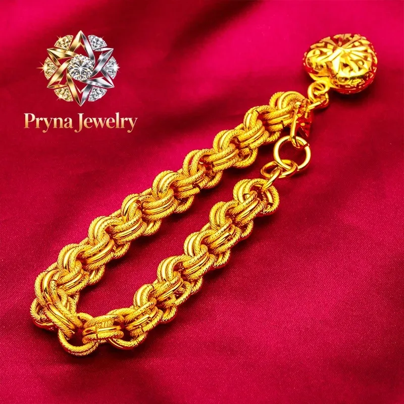 

Pryna Jewelry Love Bead Bracelet for Women, 24K Gold, AU999 | Antique Victorian heart carvings, vintage glamour for formal occ