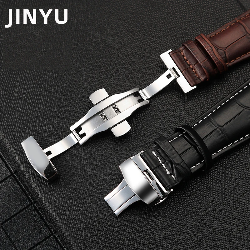 23 24 26 28mm Big width Black brown Alligator Genuine Lea/ther Watch Strap Band FOR Diesel Armani watch Mens Butterfly buckle