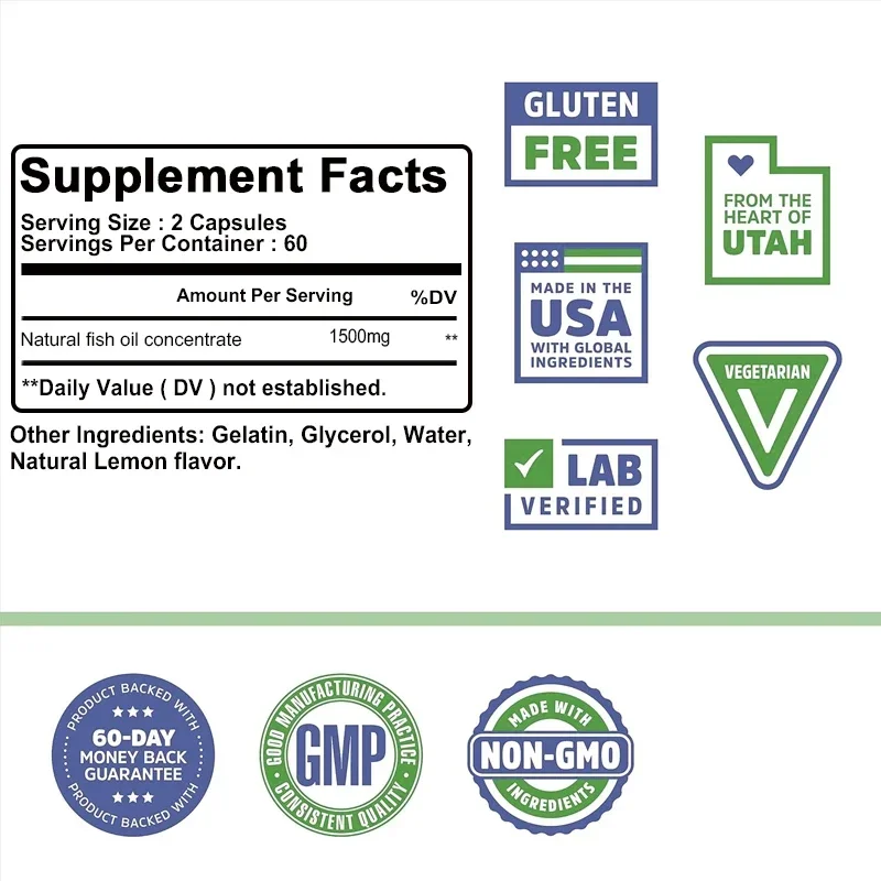 Omega-3 Fish Oil Supplement - with EPA & DHA - Antioxidant, Provides Nutrition, Supports Heart, Brain & Immune System Health