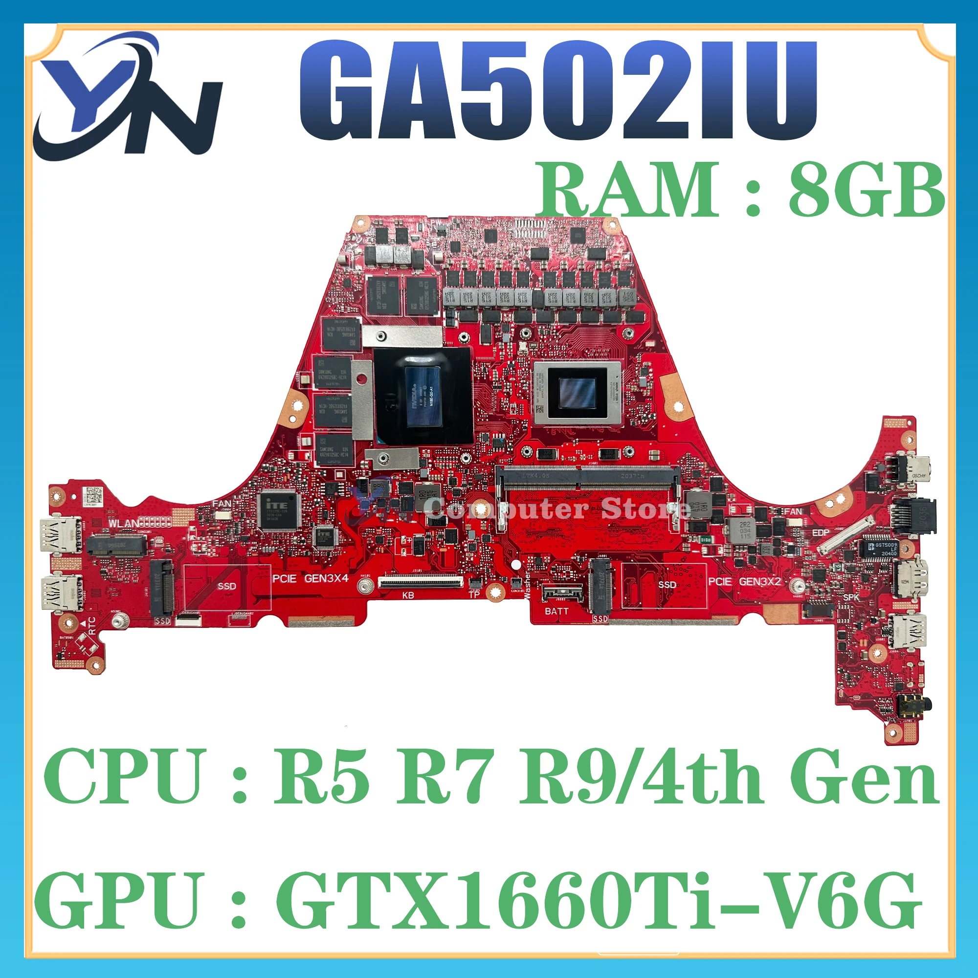 Mainboard For ASUS GA502IV GA502IU GA502 GA502DU GA502I Laptop Motherboard R5 R7 R9 GTX1660Ti/V6G RTX2060/6G RAM/8GB