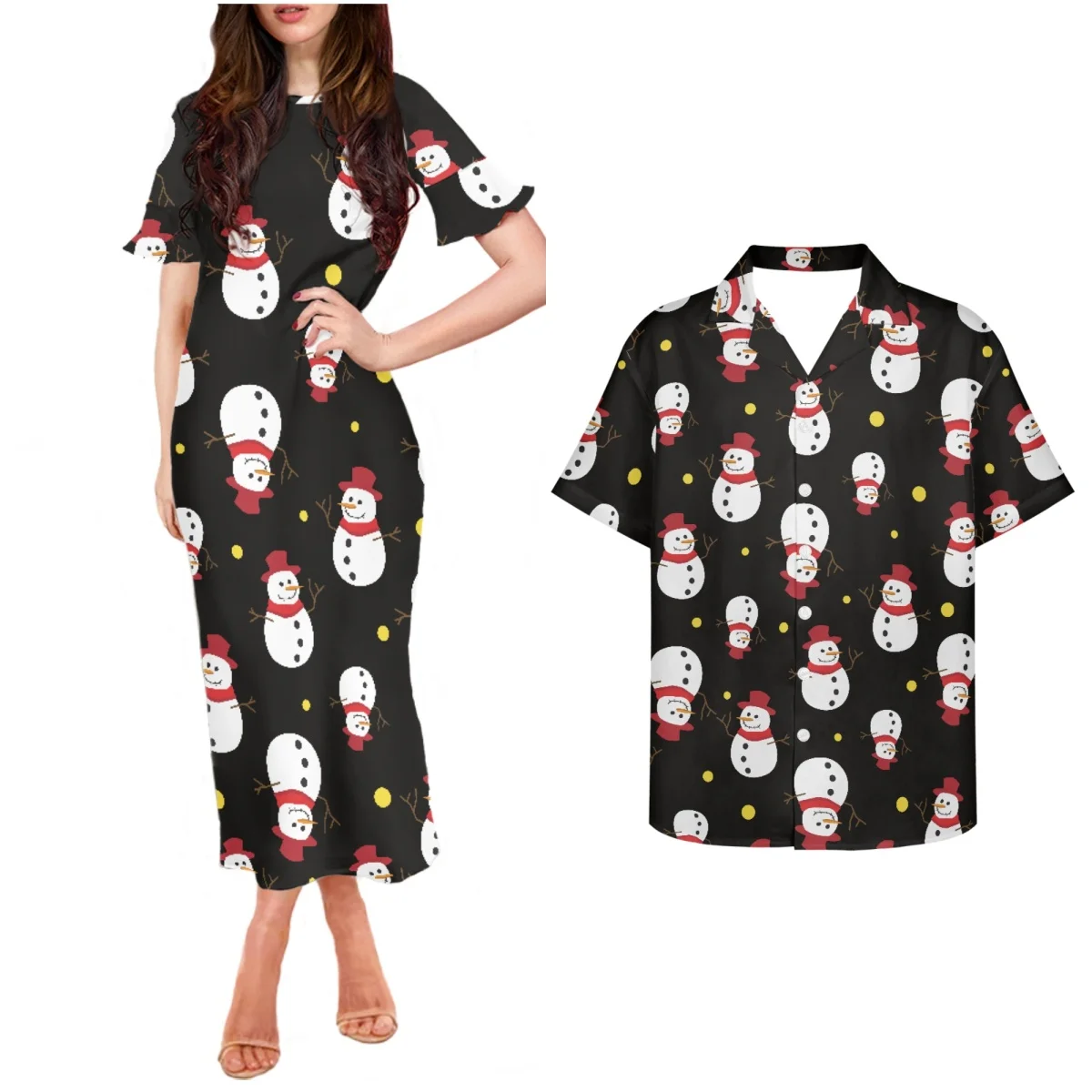 

Hycool New Women Casual Christmas Dress Fashion Short Sleeve O-Neck T-shirt Party Dress Ladies Swing Dress Matching Men Shirt