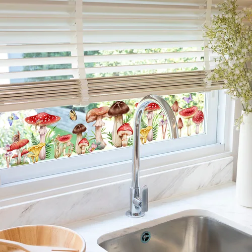 만화 나비 버섯 창 스티커, 어린이 방 숲 동물 버섯 데칼, 어린이 침실 장식 