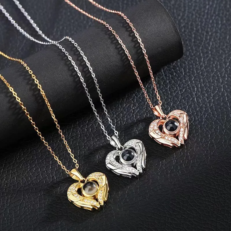 I Love You Projection Necklace Heart Shape Light Shadow Pendant Romantic Gift for Her