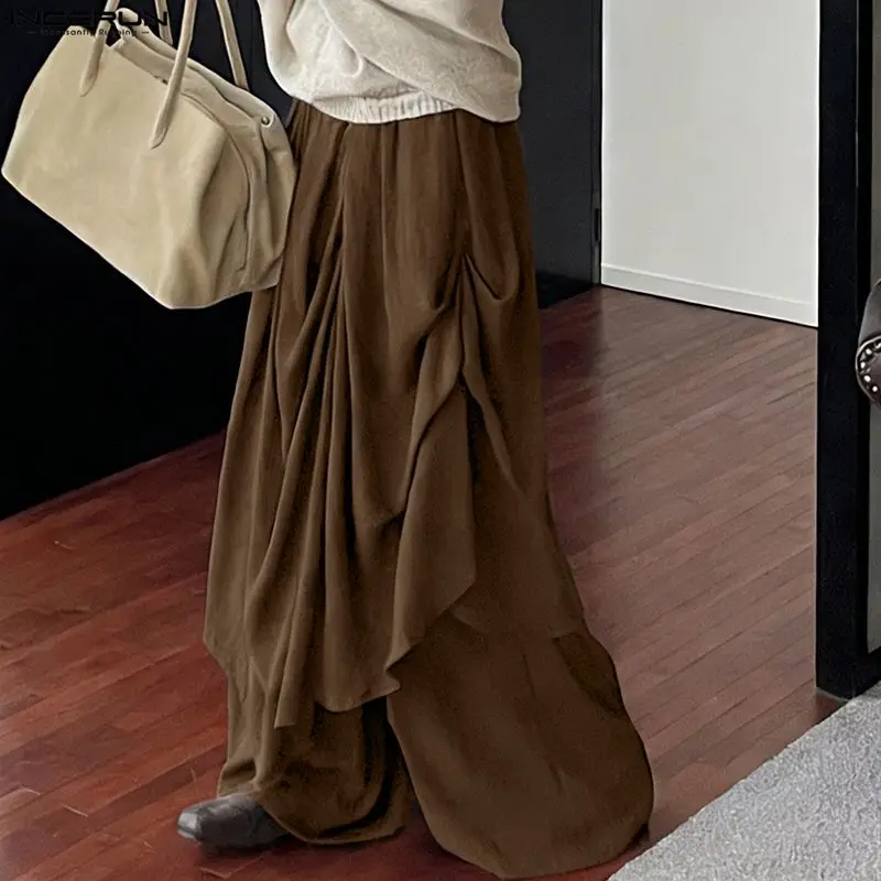 

INCERUN мужские широкие брюки однотонные джоггеры с эластичной резинкой на талии брюки нестандартной формы мужские уличные модные повседневные мужские брюки оверсайз