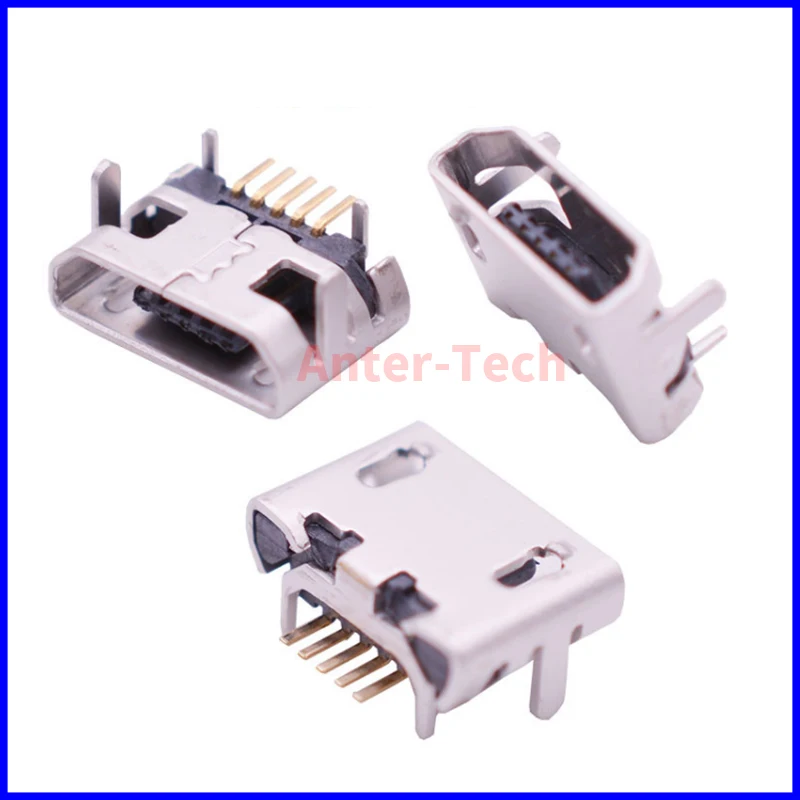 50pcs micro USB 5pin jack Ox horn Four leg plate socket Female socket USB connector Ox horn Long needle mini usb