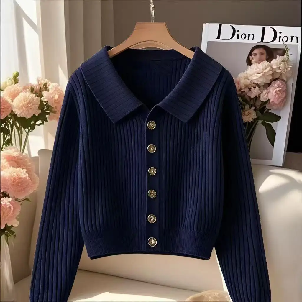 

Women's Elegant Solid Color Lapel Sweaters Autumn Winter New Fashion Long Sleeve Loose Knitted Cardigan Casual Versatile Tops