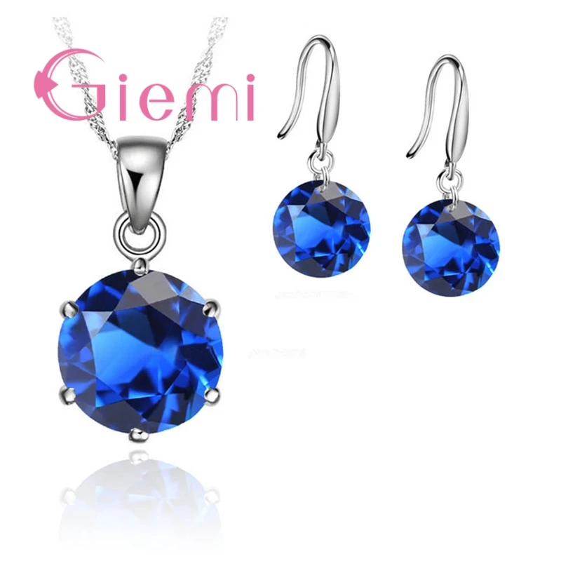 Delicate Round Crystal Necklace Earrings For Mother Women Anniversary Gift Jewellery Set 925 Sterling Silver