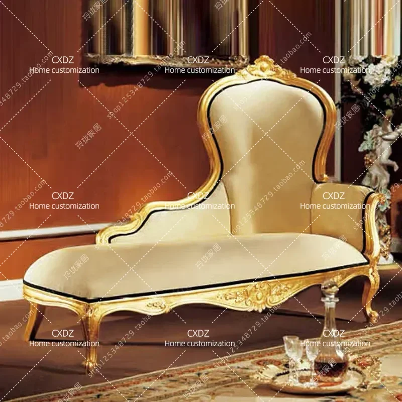 European Luxury Solid Wood Golden Chair High Back Sofa for Villa Living Room Balcony Reclining Couch