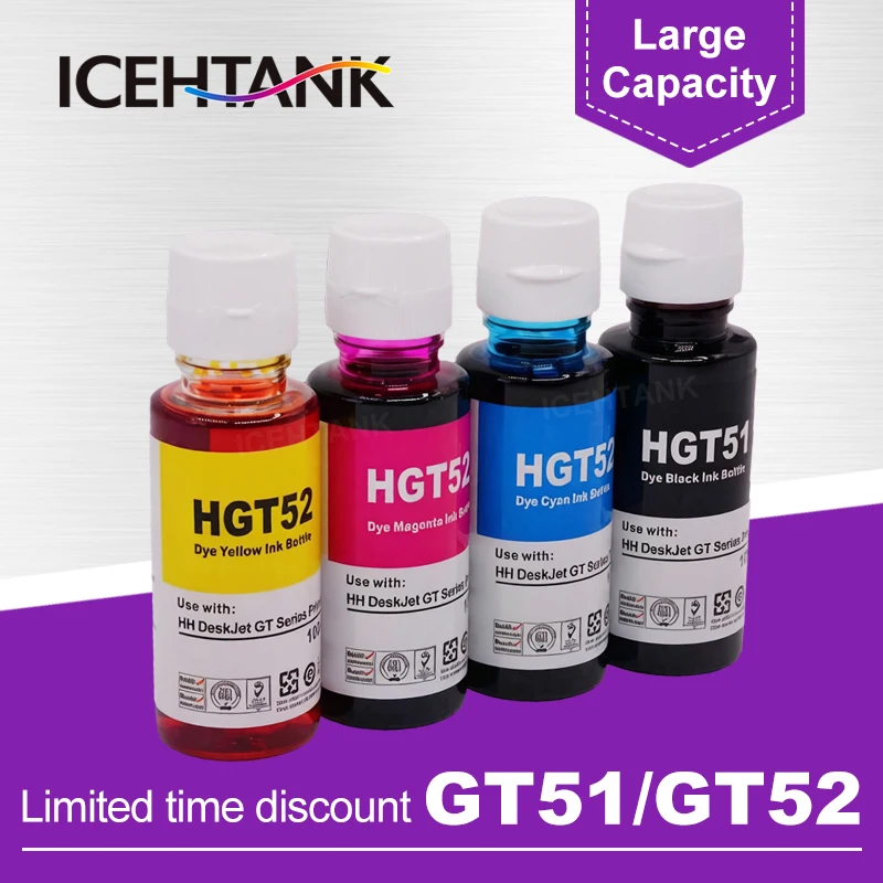 

GT51 GT52 Refill Dye Ink kits 100ML For HP Smart Tank For HP GT5810 GT5820 GT5810 GT5820 For all HP GT Series Inkjet Printer Ink