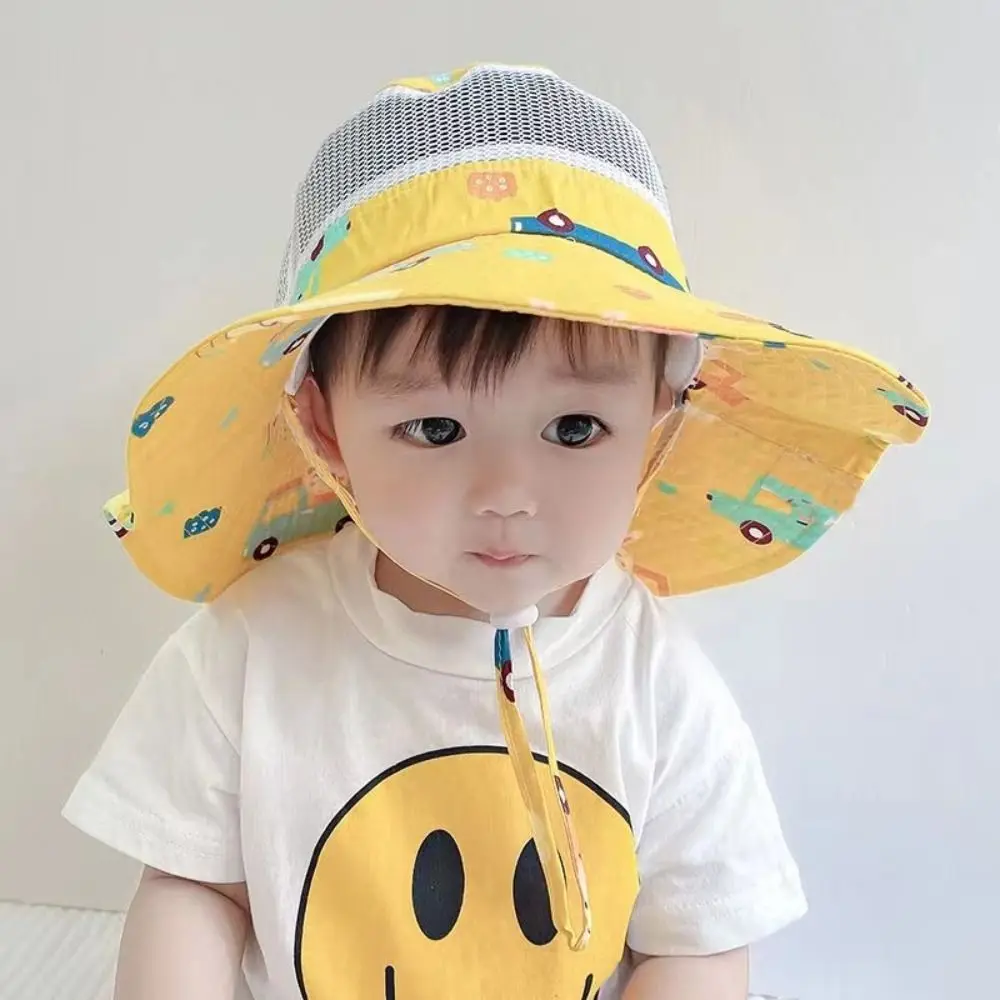 

Cute Cartoon Print Baby Sunshade Hat Breathable Mesh Kids Fisherman Hat Wide Brim Summer Sun Hat