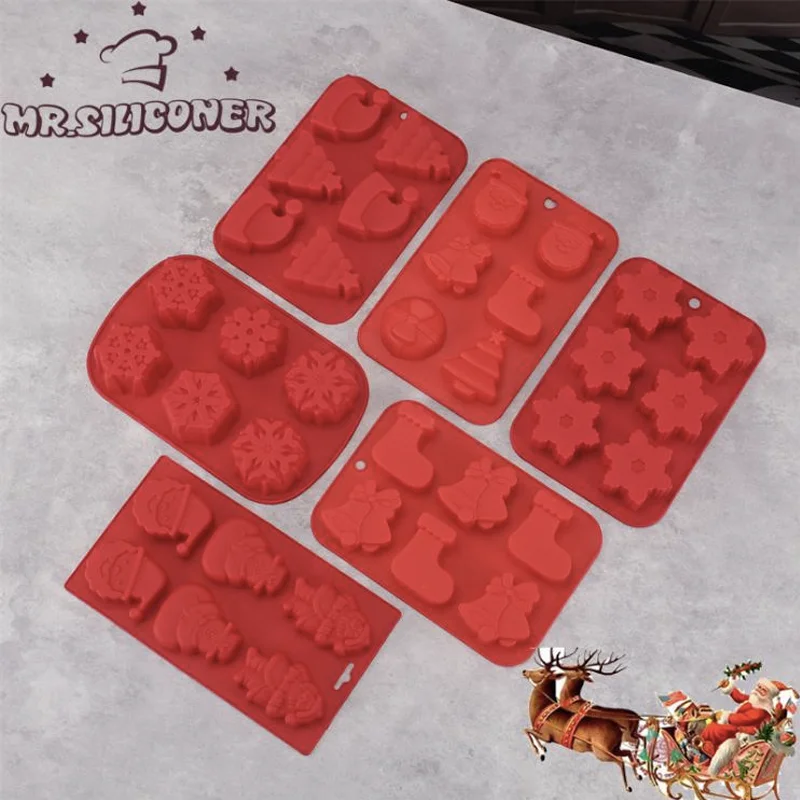 DIY Christmas Tree Cake Mould Lovly Ice Cube Group Christmas Bell Baking Epoxy Mold Handmade Chocolate Soap Silicone Mold Gift