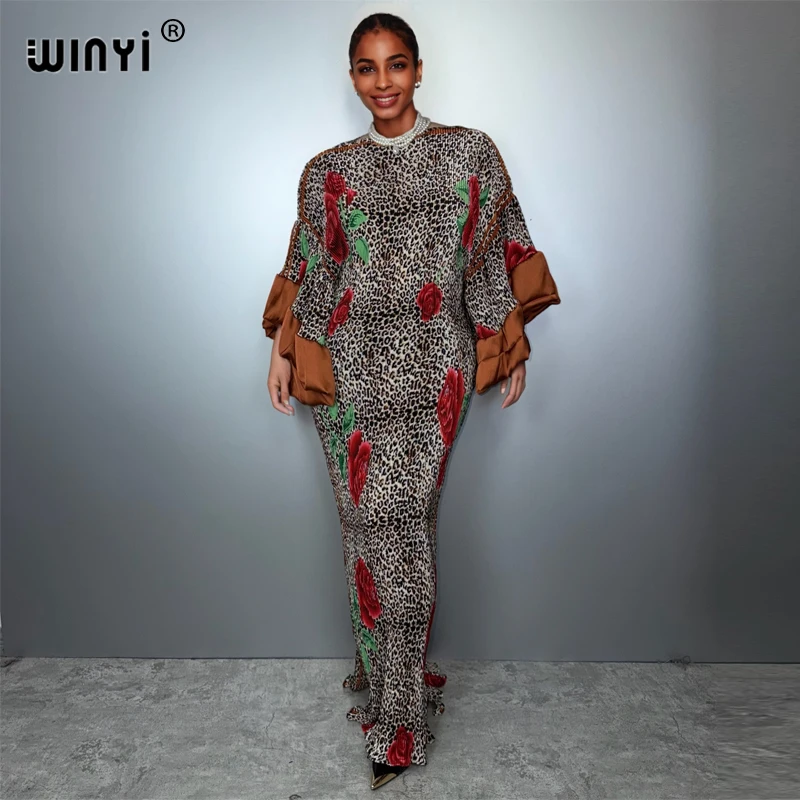 WINYI plissé élastique mince robe léopard nouveau vêtement de plage femme musulmane caftan abaya dubaï luxe longue vers le bas boho robe de soirée