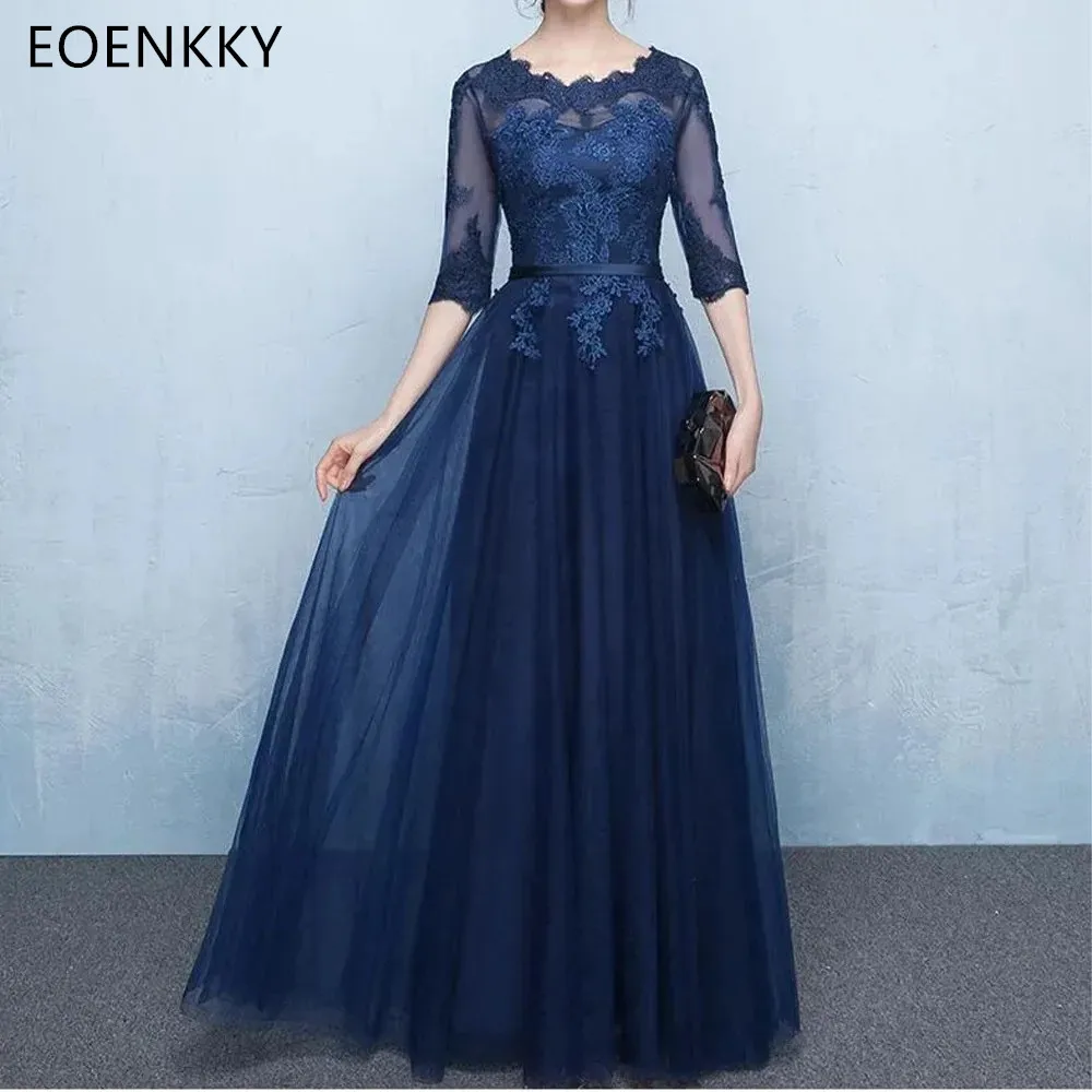 

Elegant Women's Formal Evening Dresses2024 Embroidered Flower Long sleeved Bride Mom Dress A-line Wedding Guest Bridesmaid Dress