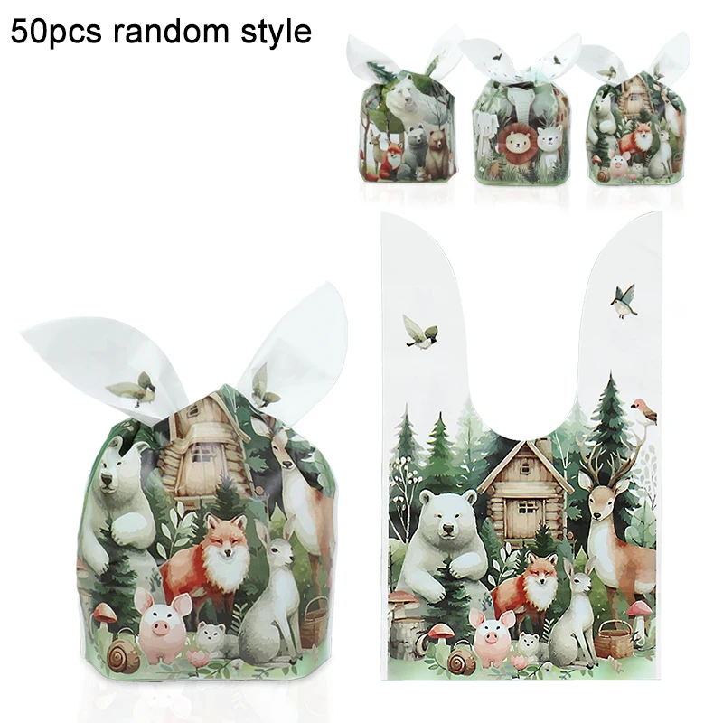25/50Pcs Cartoon Tier Süßigkeiten Tasche Kinder Safari Dschungel Geburtstag Party Dekoration Gefälligkeiten Cookie Snack Verpackung Gäste Geschenke tasche