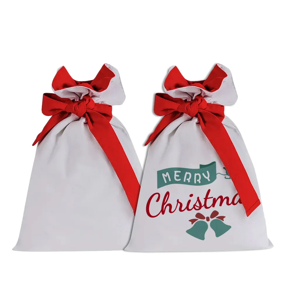 Sublimation Blanks Marry Christmas Gift Bags Bundle Polyester Drawstring Pocket Candy Jewelry Packaging Pouch Favors New Year