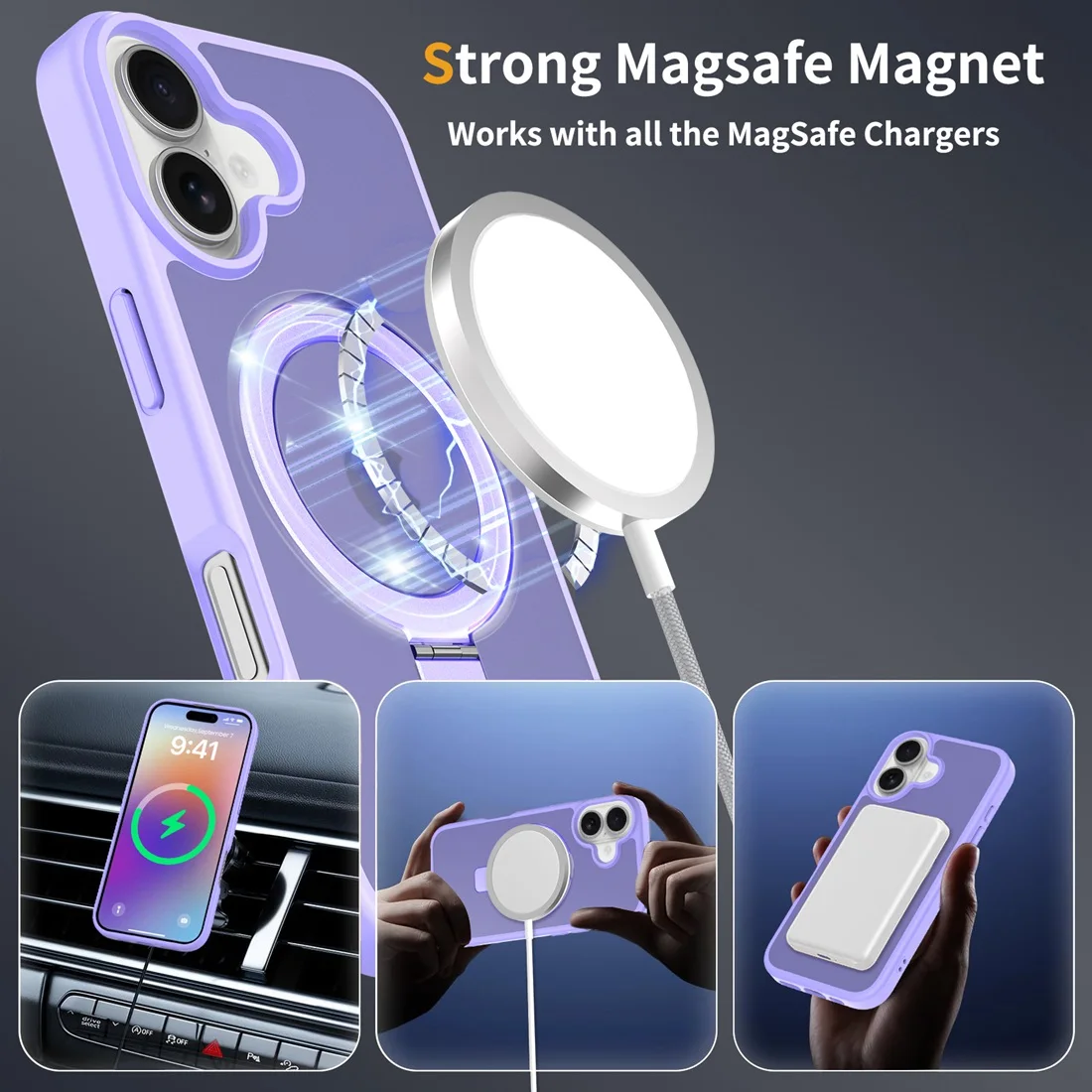 Für iPhone 17 Handyhülle mit Ständer, Kompatibel mit MagSafe Stoßfeste Schlanke Durchscheinende Matte Handyhülle Passend für iPhone 17 – Detail 17
