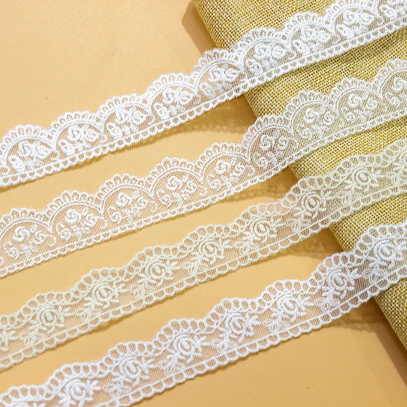 Embroidery Mesh Lace Trims, Ribbon for Sewing Wedding Headband, High Quality Fabric for DIY Sewing Craft, White Beige, 5Yards/Lo