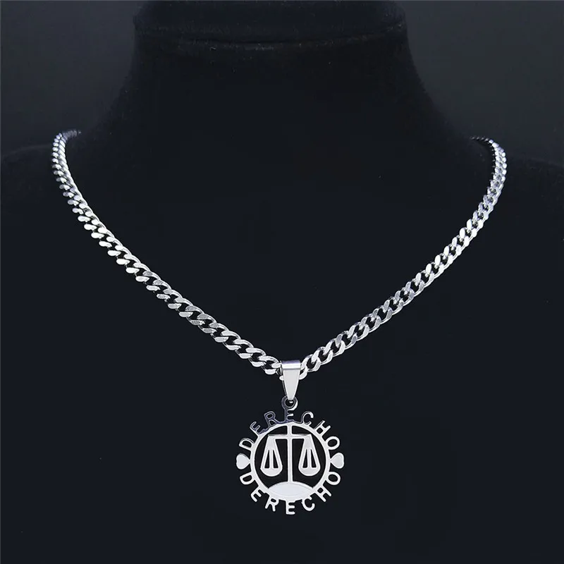 Justice Balance Scale Lawyer DERECHO Stainless Steel Necklace Women/Men Right Necklaces Jewelry collar acero inoxidable N8202S02