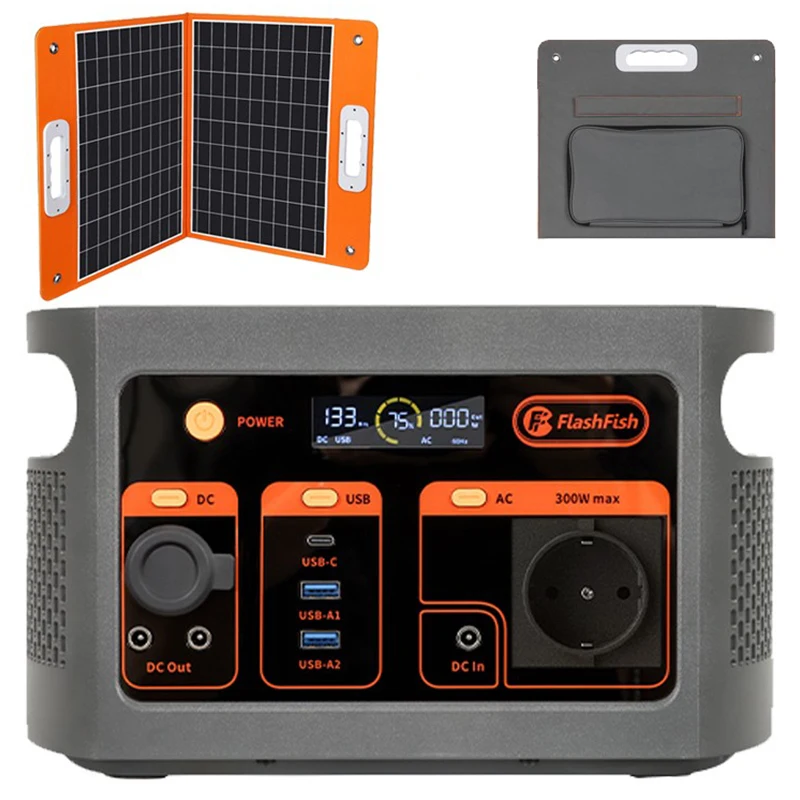 FlashFish Tragbare Powerstation E103 + TSP18V60W Solarpanel Faltbar 300 W mit 179,2 Wh LiFePO4-Akku Solargenerator mit USB QC3.0 Typ-C DC-Ausgang für Camping und Notfälle